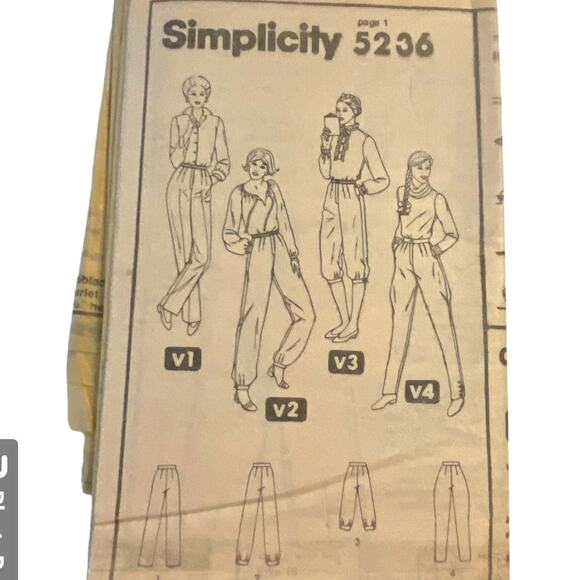 Simplicity 5236 Pattern Pants Miss 8 Uncut Jodnpurs Straight Leg Side Pockets - Picture 5 of 7